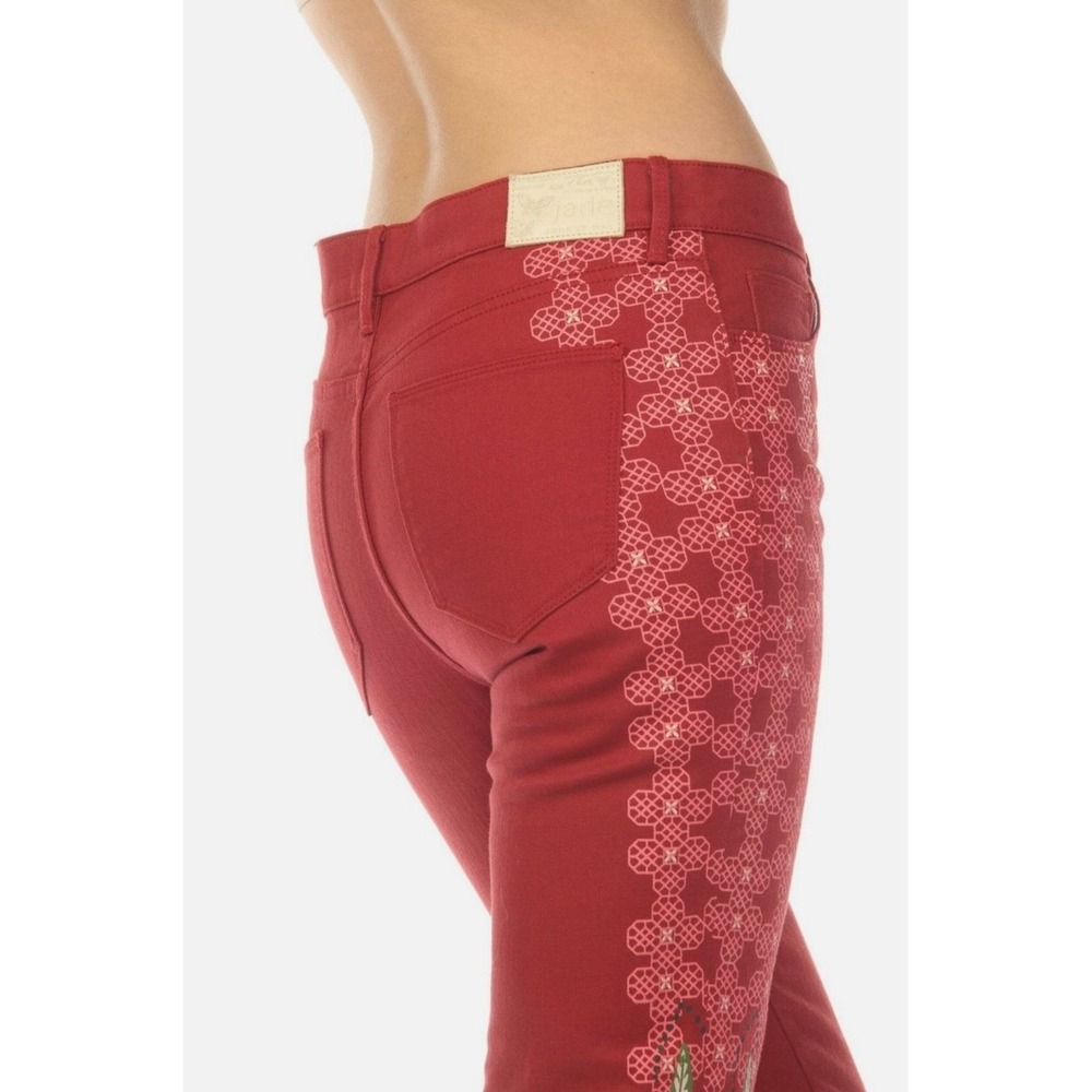 Johnny Was Jade Caleta Straight Flare Jeans Red Floral Print NWT Size 27 - Picture 5 of 6
